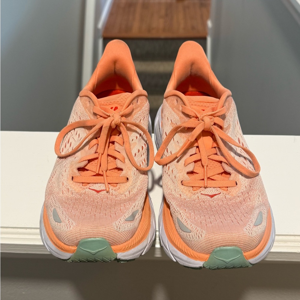 Hoka Women's Peach/Coral Knit Running Shoes with Mint Accents